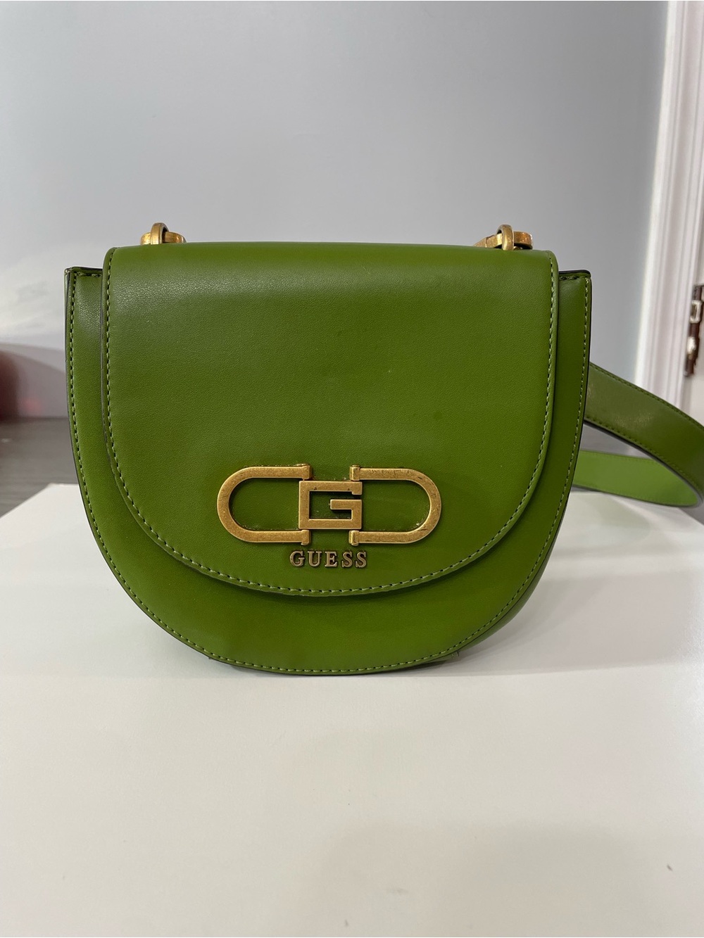 GUESS Green Saddle Crossbody with Gold Logo